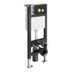 Arezzo Toilet Cistern Frame With Matt Black And Brushed Brass Flush Plate Feat. Round Buttons -Victorian Plumbing Shop arzrblkbb100 l3