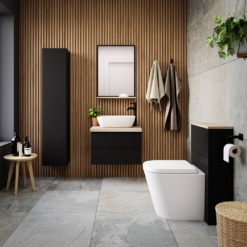 Atlas Matt Black And Oak WC Toilet Unit With Pan, Cistern & Matt Black Flush -Victorian Plumbing Shop atl60whctmb oakb1 d6n