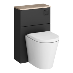 Atlas Matt Black And Oak WC Toilet Unit With Pan, Cistern & Matt Black Flush -Victorian Plumbing Shop atlwcmboakpk1 l