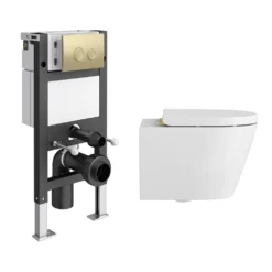 Arezzo Complete Wall Hung Toilet Set - Brushed Brass Flush -Victorian Plumbing Shop azcbb6727 l2