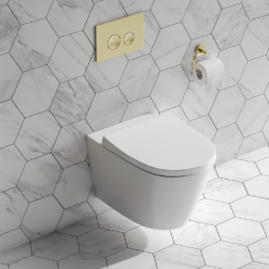 Arezzo Complete Wall Hung Toilet Set - Brushed Brass Flush -Victorian Plumbing Shop azcbb6727 l3