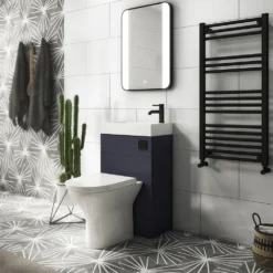 Arezzo Matt Blue 2-In-1 Wash Basin & Toilet (500mm Wide X 300mm) Incl. Black Flush -Victorian Plumbing Shop azcombwcmb l