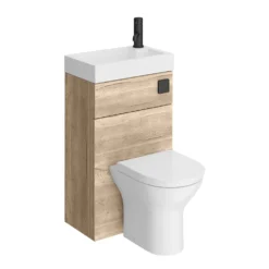 Arezzo Rustic Oak 2-In-1 Wash Basin & Toilet (500mm Wide X 300mm) Incl. Black Flush -Victorian Plumbing Shop azcombwcok d6
