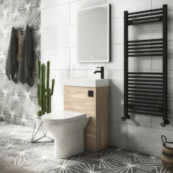 Arezzo Rustic Oak 2-In-1 Wash Basin & Toilet (500mm Wide X 300mm) Incl. Black Flush -Victorian Plumbing Shop azcombwcok l