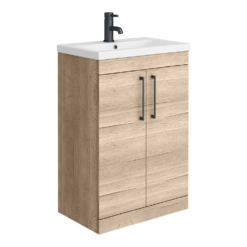 Arezzo Rustic Oak 600mm Floor Standing Vanity Unit + Toilet Pack With Matt Black Handles -Victorian Plumbing Shop azokmbfsp1 d1