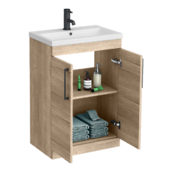 Arezzo Rustic Oak 600mm Floor Standing Vanity Unit + Toilet Pack With Matt Black Handles -Victorian Plumbing Shop azokmbfsp1 d2