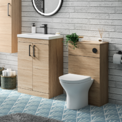 Arezzo Rustic Oak 600mm Floor Standing Vanity Unit + Toilet Pack With Matt Black Handles -Victorian Plumbing Shop azokmbfsp1 l