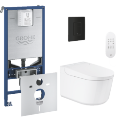 Grohe Rapid SLX 1.13m Frame / Sensia Wall Hung Shower Toilet With Matt Black Even Flush Plate -Victorian Plumbing Shop black