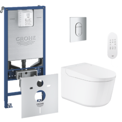 Grohe Rapid SLX 1.13m Frame & Sensia Wall Hung Shower Toilet With Chrome Arena Cosmopolitan Flush Plate -Victorian Plumbing Shop chrome 2 1
