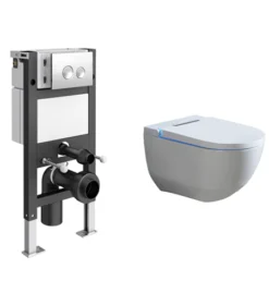 Cruze Wall Hung Smart Toilet + Compact Top/Front Flush Toilet Frame With Chrome Flush - Round Buttons -Victorian Plumbing Shop crazrb l4