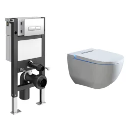 Cruze Wall Hung Smart Toilet + Compact Top/Front Flush Toilet Frame With Chrome Flush - Square Buttons -Victorian Plumbing Shop crazsb l3