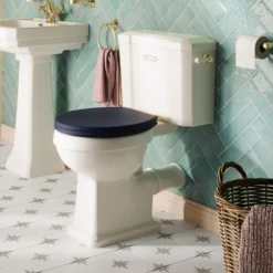 Trafalgar Close Coupled Toilet With Brushed Brass Flush - Excludes Seat -Victorian Plumbing Shop tcct1bb d4n