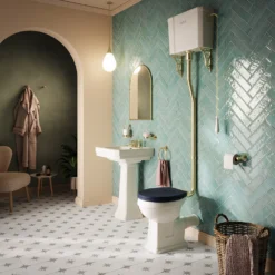 Trafalgar High Level Toilet (Brushed Brass) Excludes Seat -Victorian Plumbing Shop thlt1bb l4