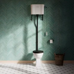 Trafalgar High Level Toilet (Matt Black) Excludes Seat -Victorian Plumbing Shop thlt1mb ln